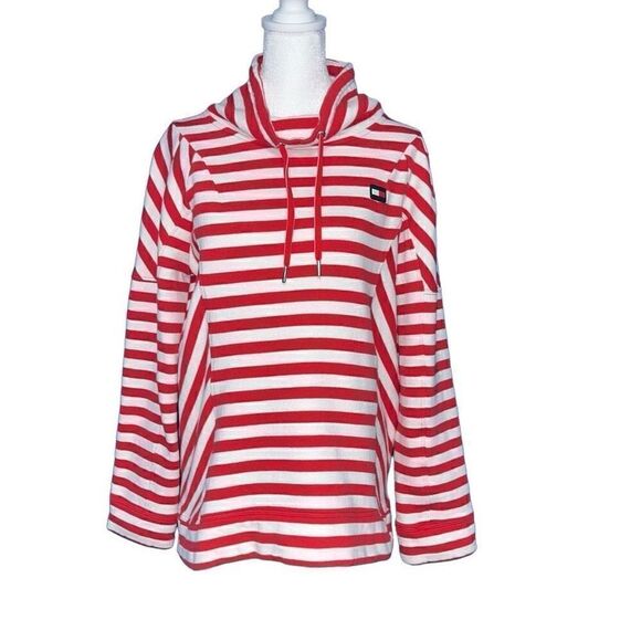 Tommy Hilfiger Sport red & white striped drawstring sweatshirt medium - Picture 1 of 7